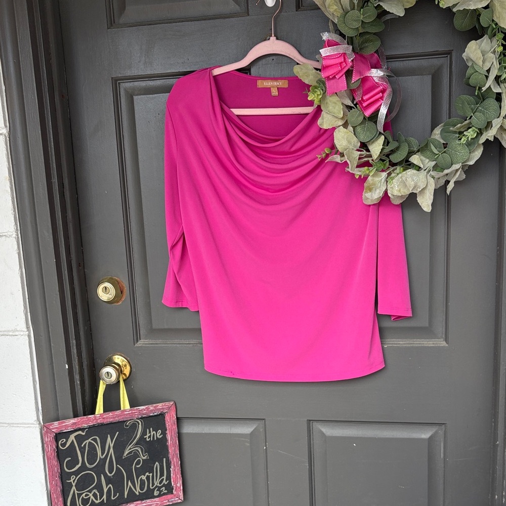 Ellen Tracy Pink Draped Blouse 3/4 sleeves